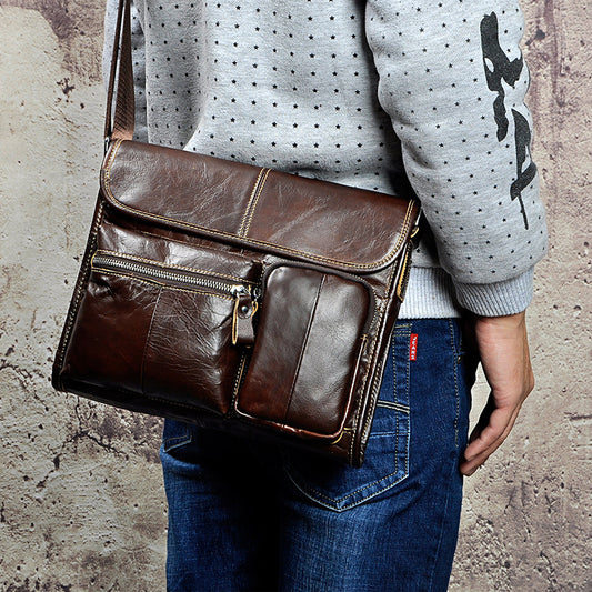 Men's Horse Skin Oil Waxed Leather Vintage Men's Messenger Bags