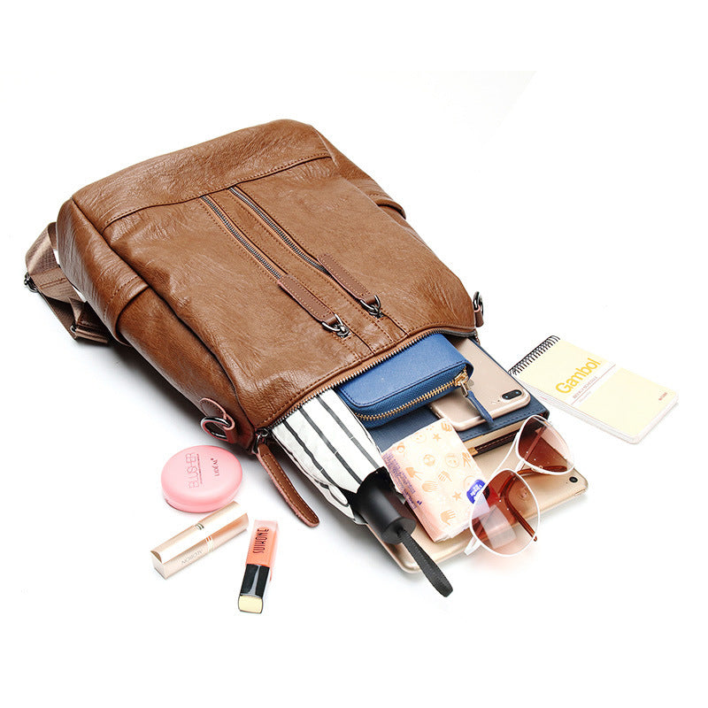Women's Fashion Korean Fashionable Soft Leather Backpacks