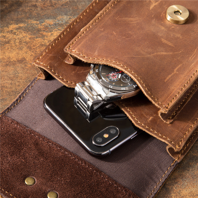 Men's Retro Mobile Short Top Layer Crazy Men's Waist Packs