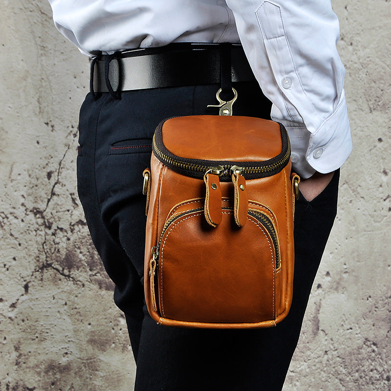 Men's Oil Wax Skin Cowhide Retro Mobile Men's Chest Bags