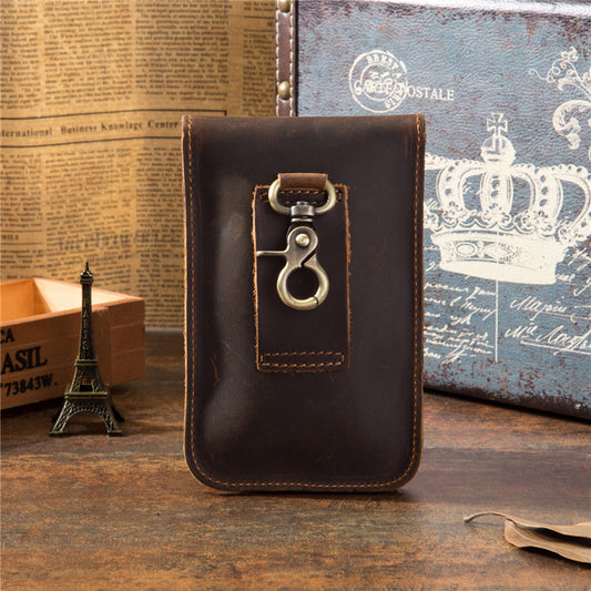 Crazy Horse Leather Retro Simple Mobile Men's Waist Packs