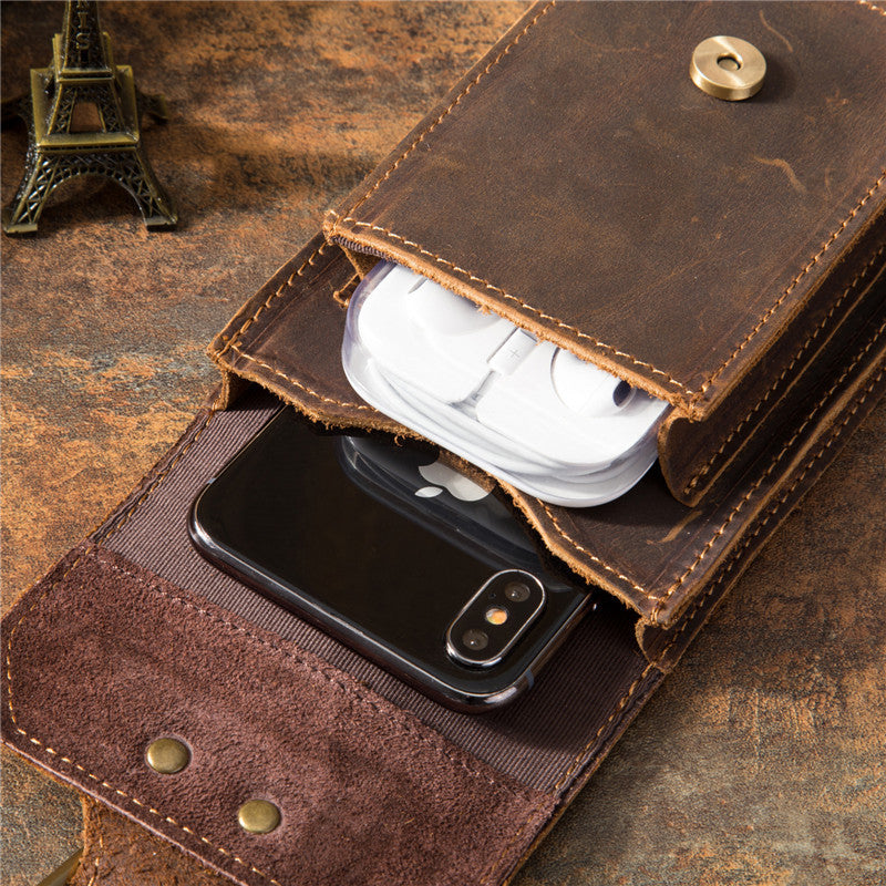 Crazy Horse Leather Retro Simple Mobile Men's Waist Packs