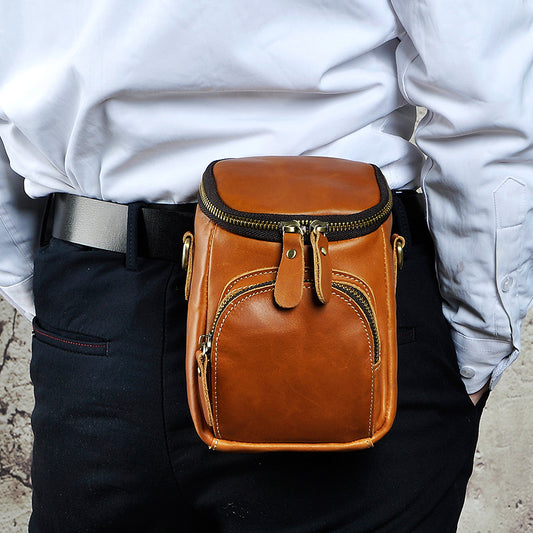 Men's Oil Wax Skin Cowhide Retro Mobile Men's Chest Bags