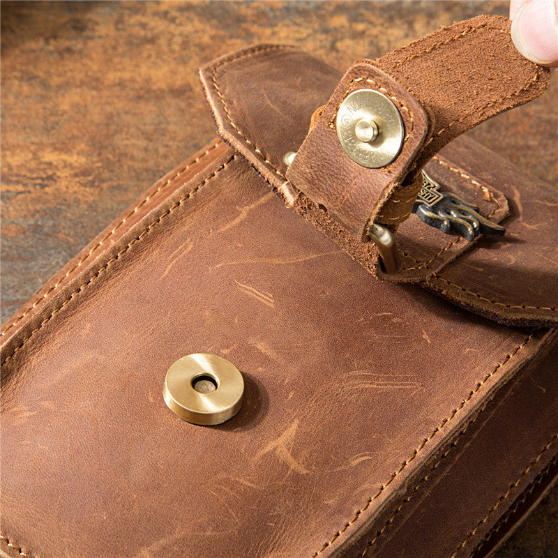 Men's Retro Mobile Short Top Layer Crazy Men's Waist Packs