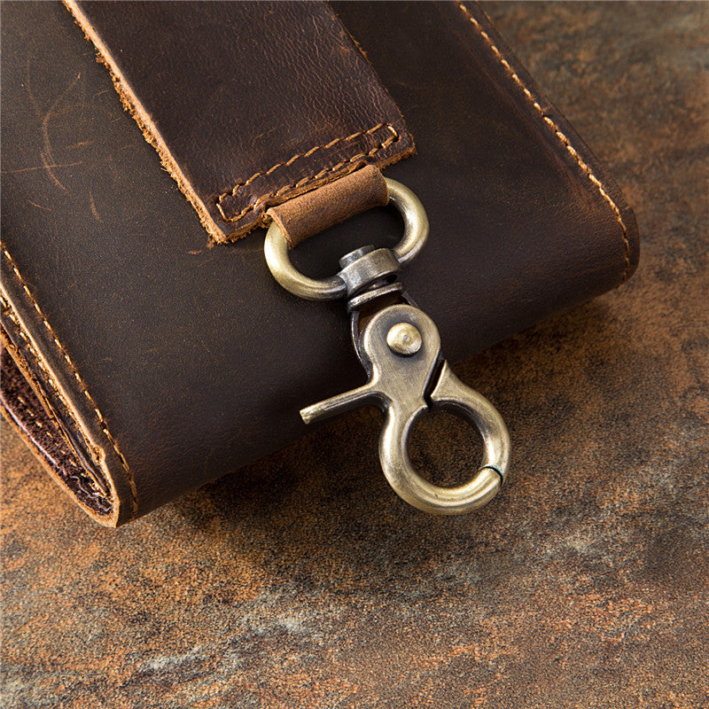 Crazy Horse Leather Retro Simple Mobile Men's Waist Packs