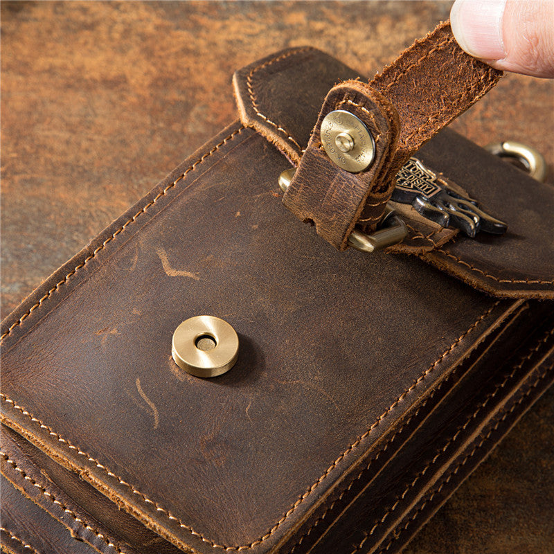 Crazy Horse Leather Retro Simple Mobile Men's Waist Packs