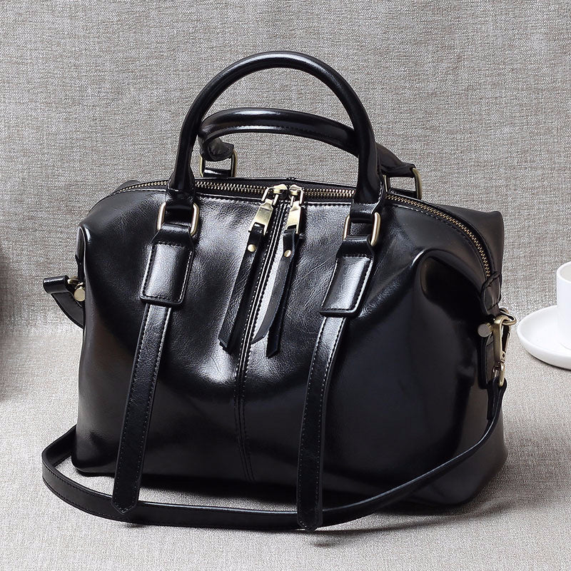 Women's Retro Portable Boston Simple Leather Fashionable Shoulder Bags