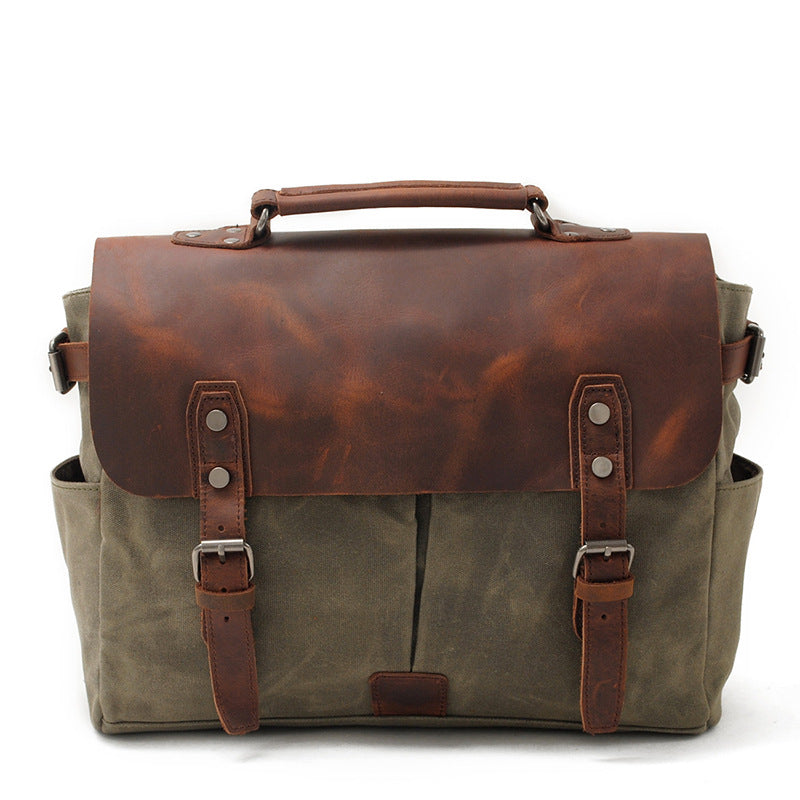 Men's Vintage Oil Wax Canvas With Top Layer Men's Briefcases
