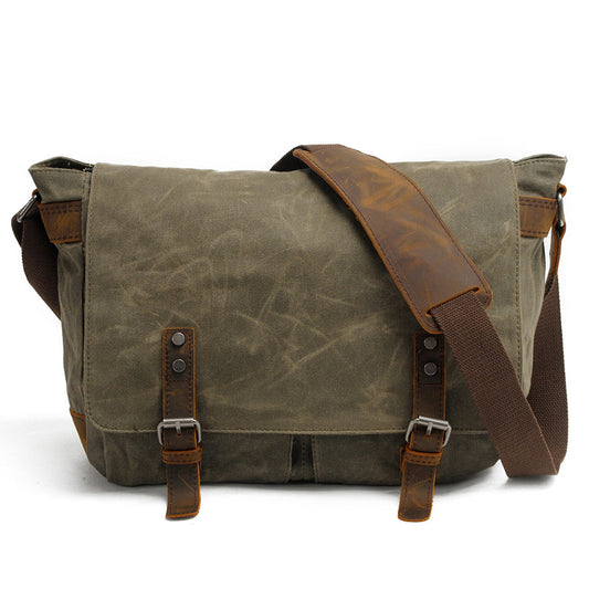 Men's Style Canvas Vintage Crazy Horse Leather Horizontal Men's Messenger Bags