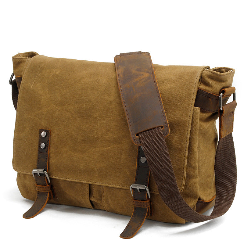 Men's Style Canvas Vintage Crazy Horse Leather Horizontal Men's Messenger Bags