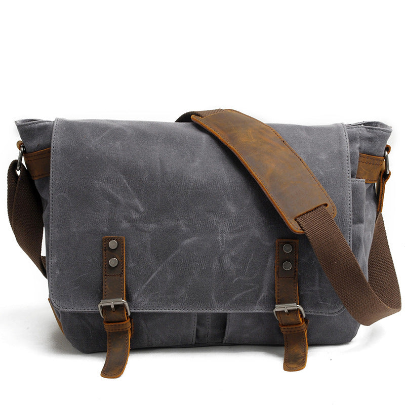 Men's Style Canvas Vintage Crazy Horse Leather Horizontal Men's Messenger Bags