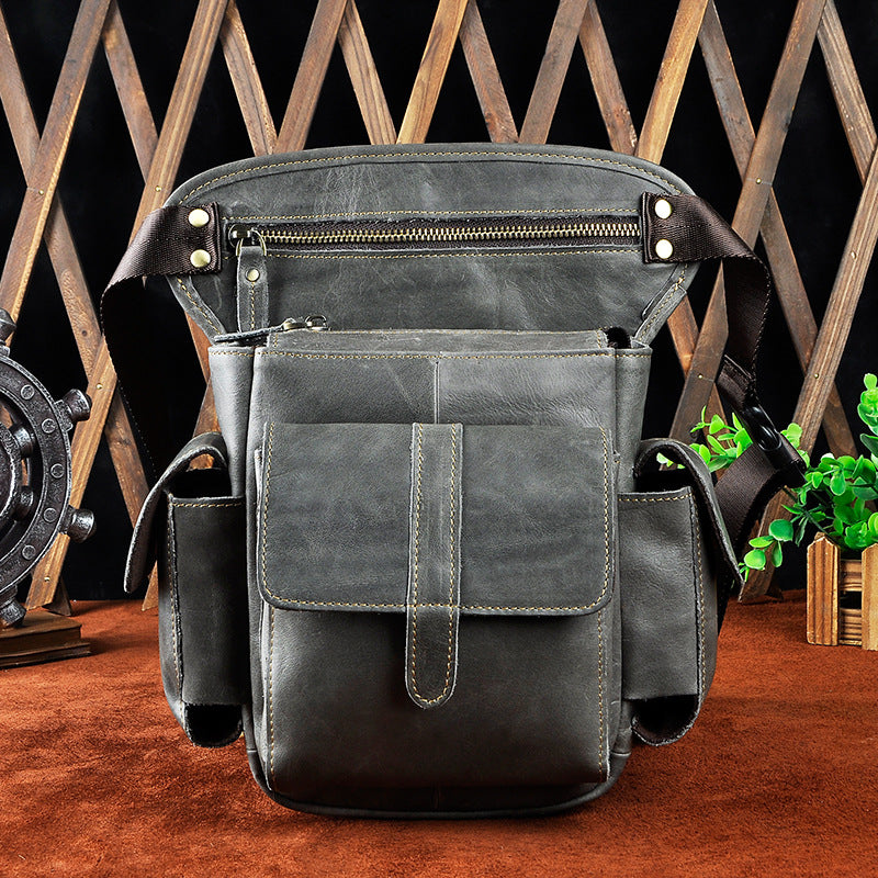Men's Leather Cowhide Retro Trendy Cool Mobile Men's Chest Bags
