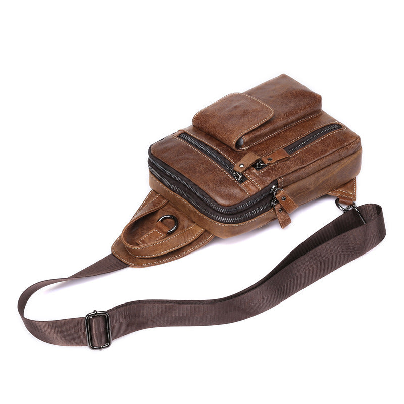 Men's First Layer Cowhide Vertical One Men's Chest Bags