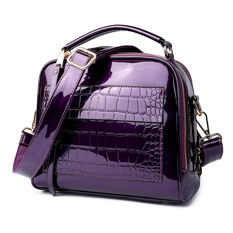 Women's Genuine Leather Patent Glossy Shell Fashion Crossbody Bags