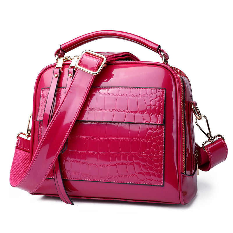 Women's Genuine Leather Patent Glossy Shell Fashion Crossbody Bags