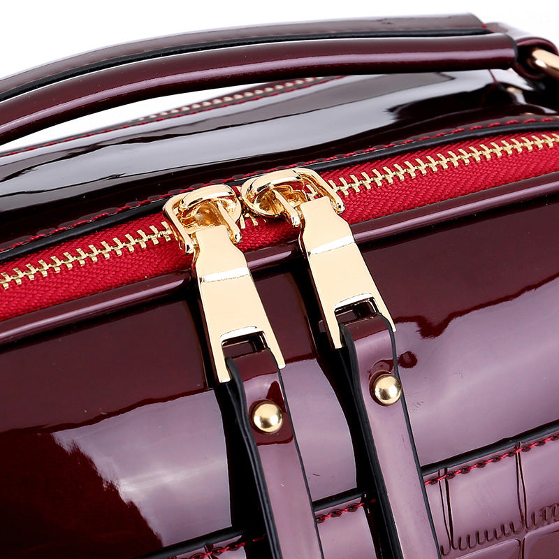 Women's Genuine Leather Patent Glossy Shell Fashion Crossbody Bags