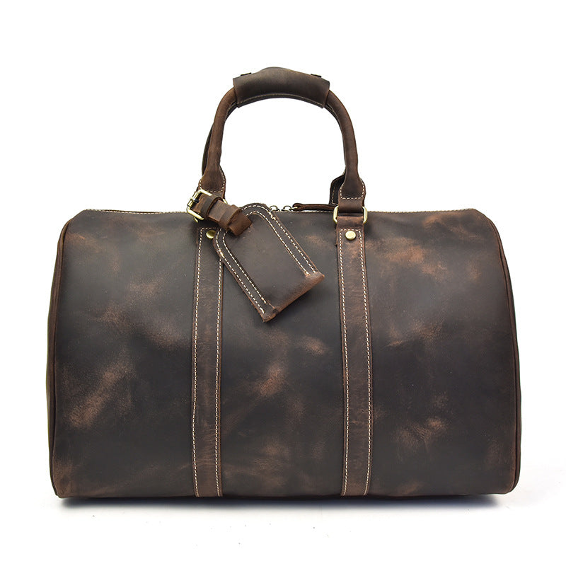 Men's Retro Traveling Crazy Horse Leather Cylinder Travel Bags