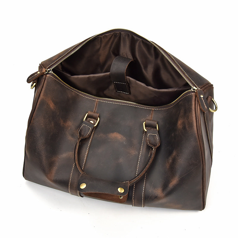 Men's Retro Traveling Crazy Horse Leather Cylinder Travel Bags