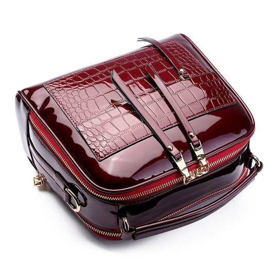 Women's Genuine Leather Patent Glossy Shell Fashion Crossbody Bags