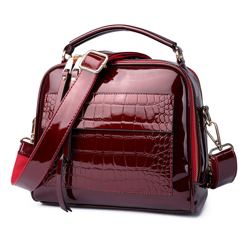 Women's Genuine Leather Patent Glossy Shell Fashion Crossbody Bags
