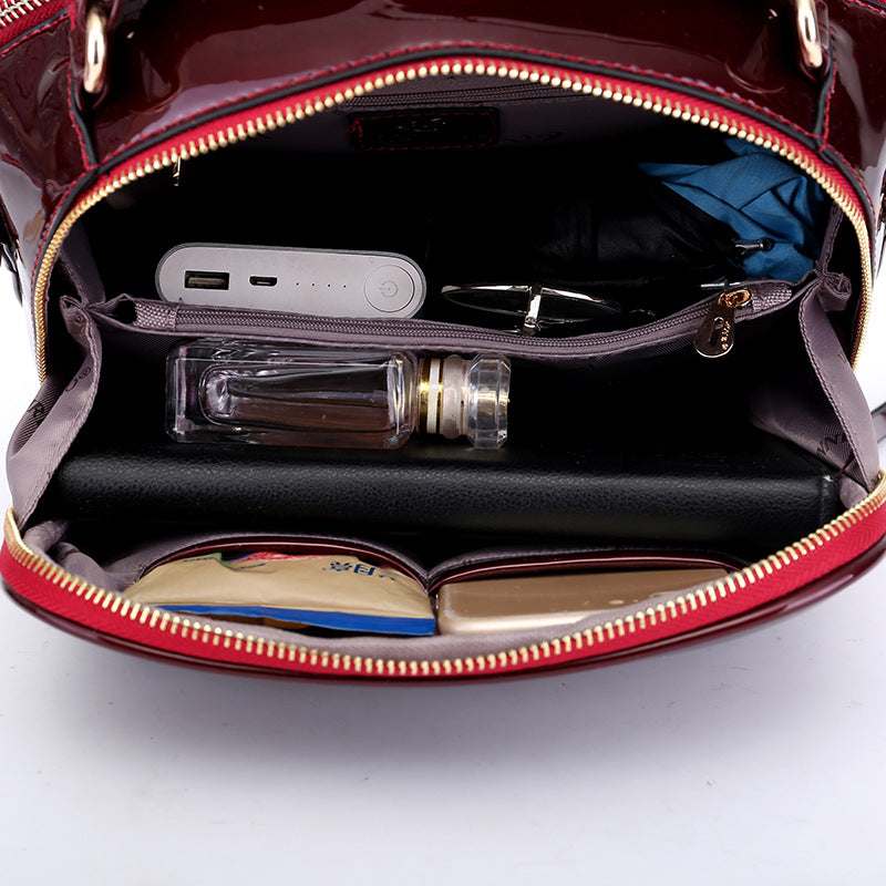 Women's Genuine Leather Patent Glossy Shell Fashion Crossbody Bags