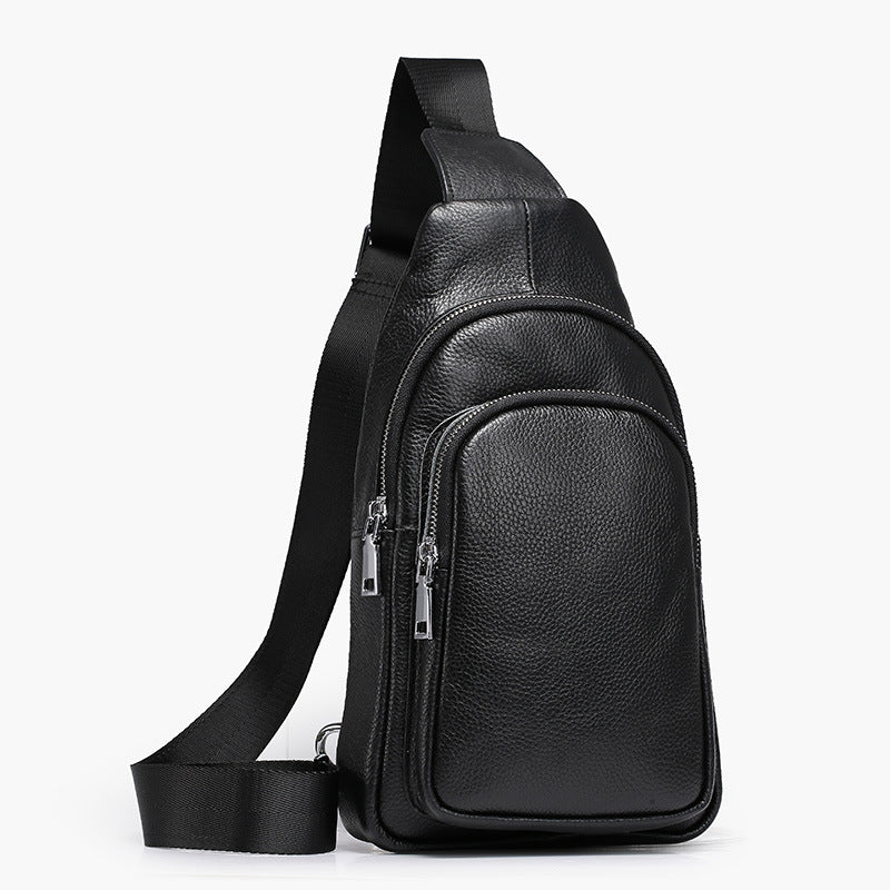 Men's First Layer Litchi Pattern Genuine Leather Men's Chest Bags