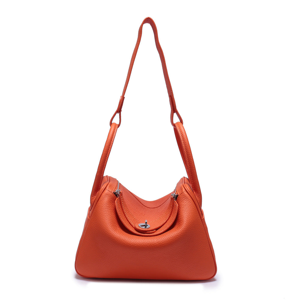 Women's Lychee Pattern Lindy Doctor Medical Box Genuine Leather Handbags