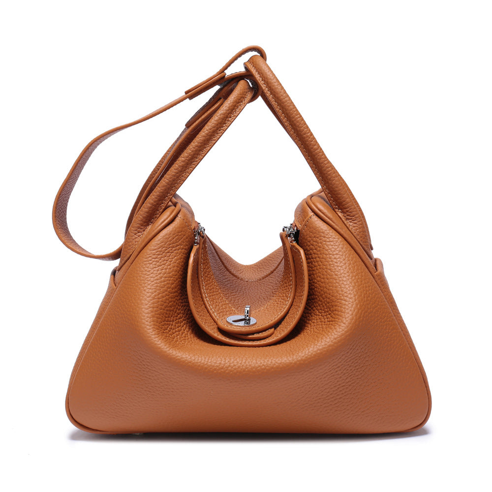 Women's Lychee Pattern Lindy Doctor Medical Box Genuine Leather Handbags