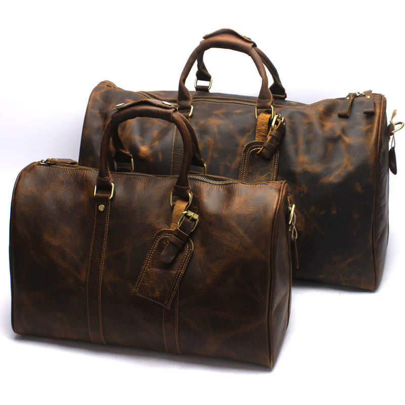 Men's Fashion Retro Portable Crazy Horse Leather Inch Travel Bags