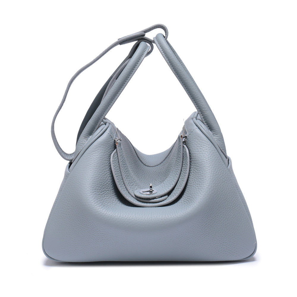 Women's Lychee Pattern Lindy Doctor Medical Box Genuine Leather Handbags