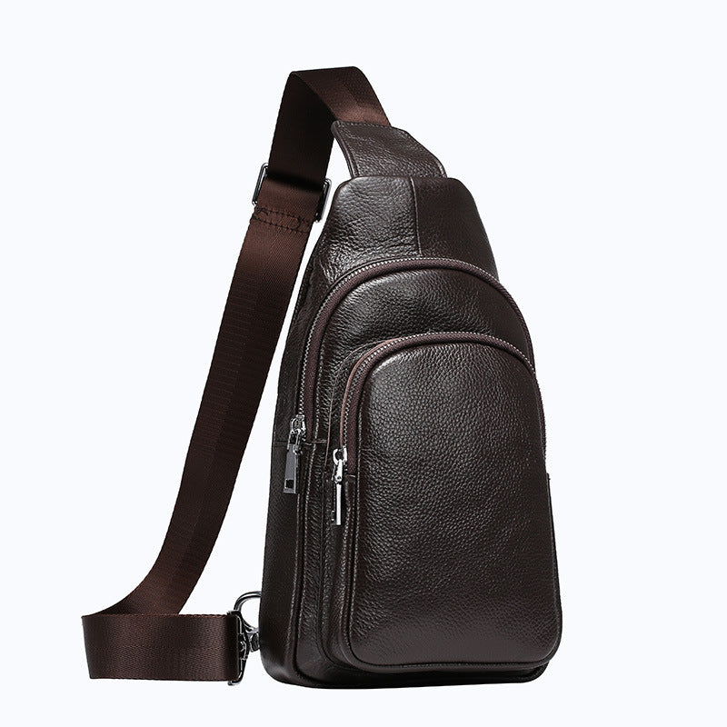 Men's First Layer Litchi Pattern Genuine Leather Men's Chest Bags