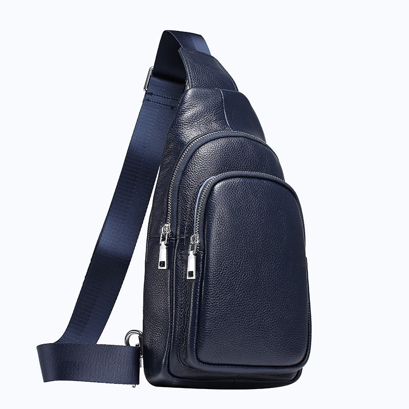 Men's First Layer Litchi Pattern Genuine Leather Men's Chest Bags