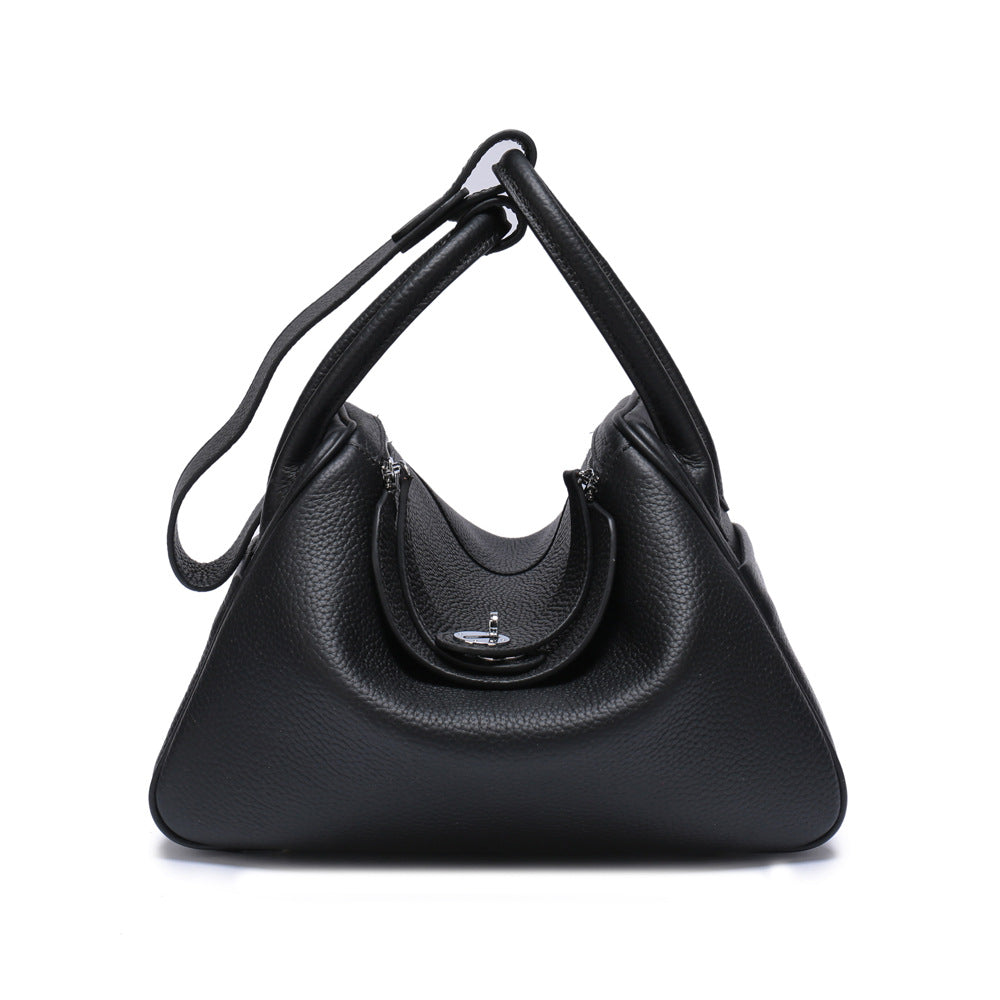 Women's Lychee Pattern Lindy Doctor Medical Box Genuine Leather Handbags