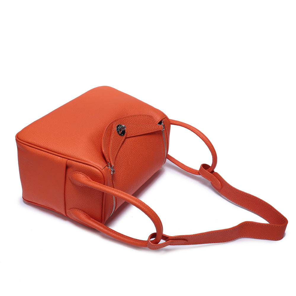 Women's Lychee Pattern Lindy Doctor Medical Box Genuine Leather Handbags