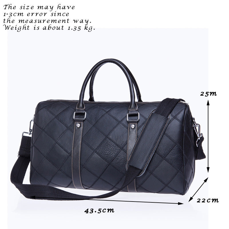 Men's Leather First Layer Cowhide Plaid Retro Travel Bags