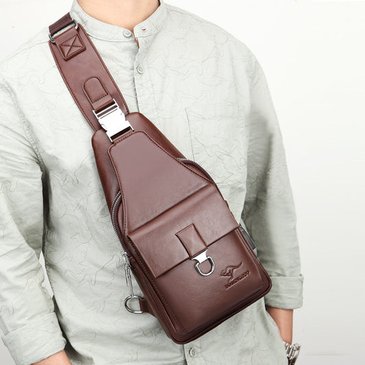 Men's Versatile Korean Fashion Soft Leather Men's Chest Bags