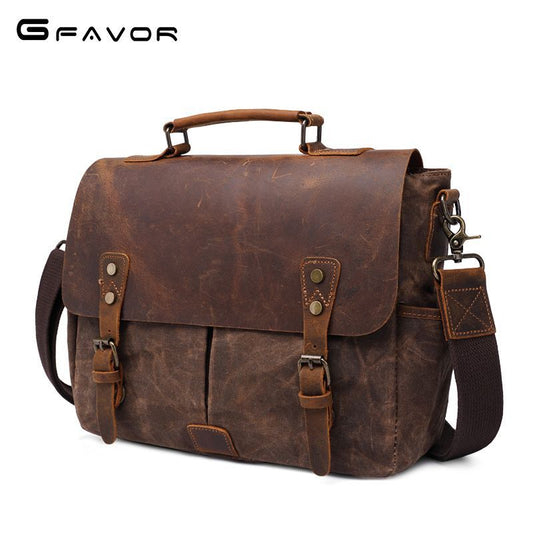 Men's Oil Wax Canvas Waterproof Retro Crazy Men's Shoulder Bags