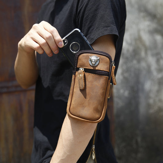Crazy Horse Leather Running Mobile Original Men's Waist Packs
