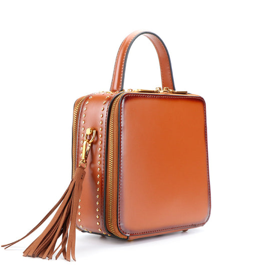 Women's Retro Rivet Cowhide Tassel Fashion Shoulder Bags