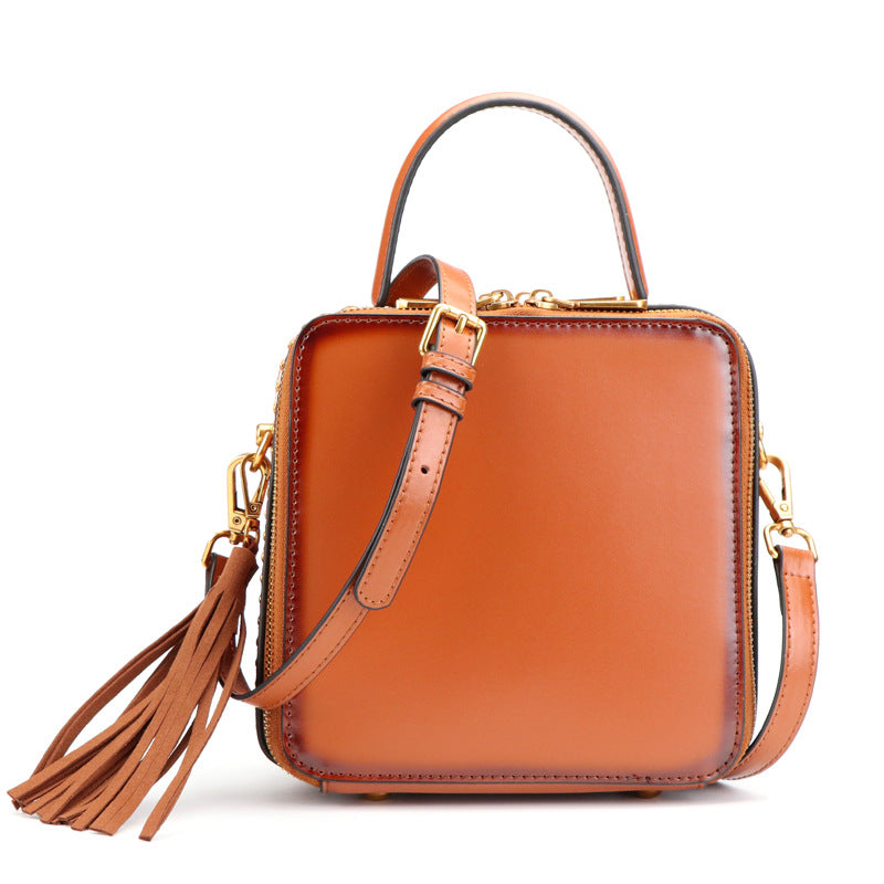 Women's Retro Rivet Cowhide Tassel Fashion Shoulder Bags