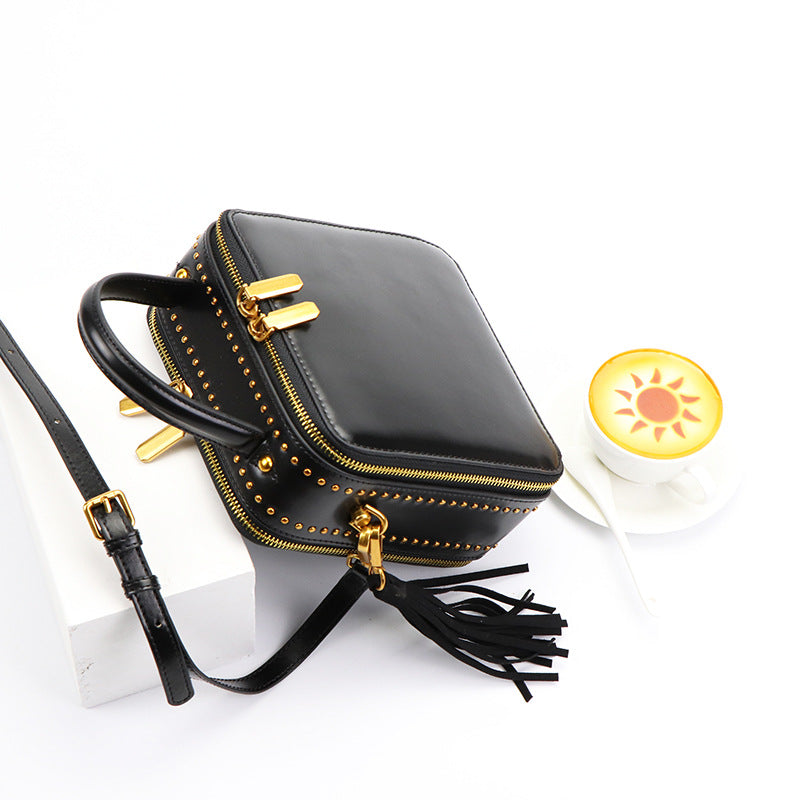 Women's Retro Rivet Cowhide Tassel Fashion Shoulder Bags