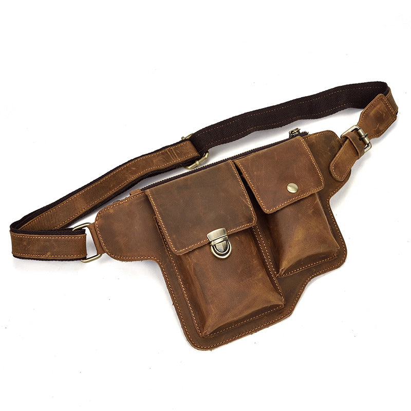 Men's Crazy Horse Leather Retro Pocket First Men's Chest Bags