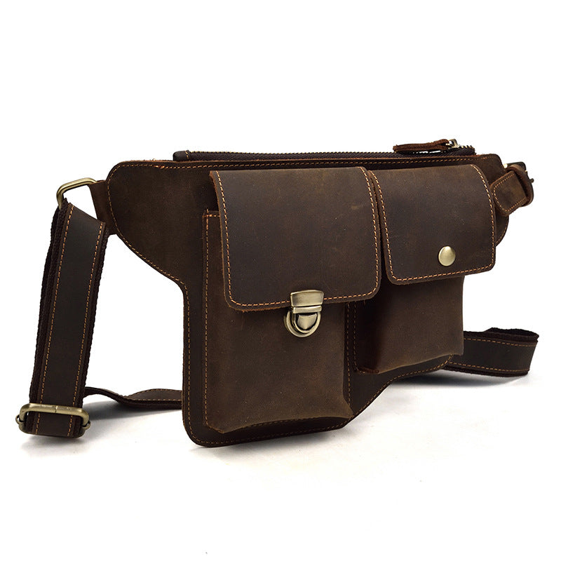 Men's Crazy Horse Leather Retro Pocket First Men's Chest Bags