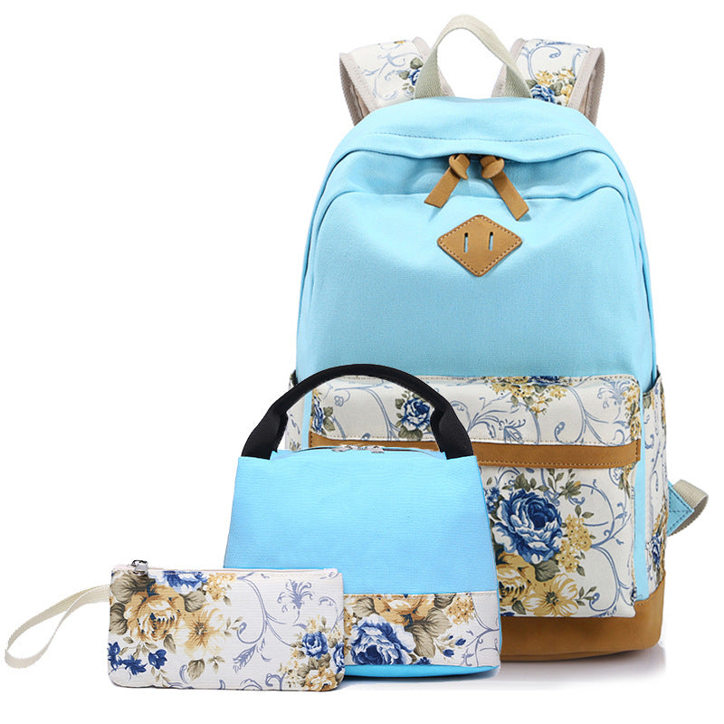 Women's Large Capacity Canvas Printed Three-piece Set Backpacks
