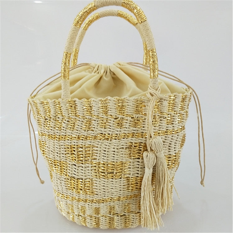 Gold Sier Woven Straw Hand-woven Beach Shoulder Bags