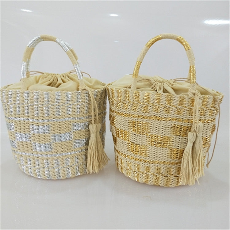 Gold Sier Woven Straw Hand-woven Beach Shoulder Bags