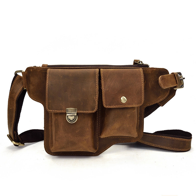 Men's Crazy Horse Leather Retro Pocket First Men's Chest Bags