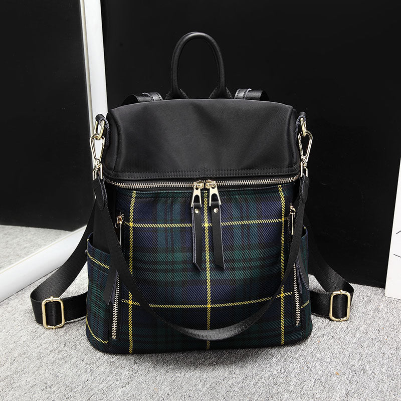 Women's Check Pattern Korean Full Waterproof Oxford Backpacks