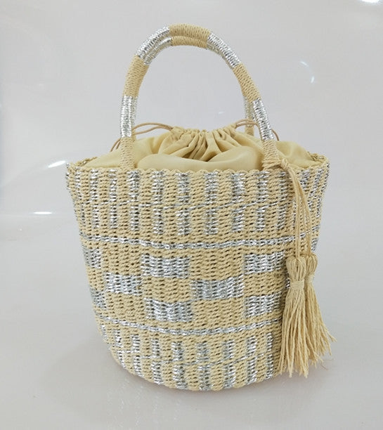Gold Sier Woven Straw Hand-woven Beach Shoulder Bags