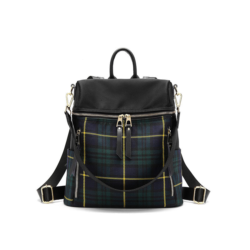Women's Check Pattern Korean Full Waterproof Oxford Backpacks
